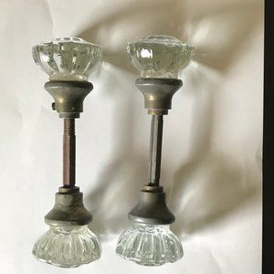 4 PIECE W/ SPINDLE,  2 Pair Of Vintage 2 INCH 12 Point Glass Door Knobs